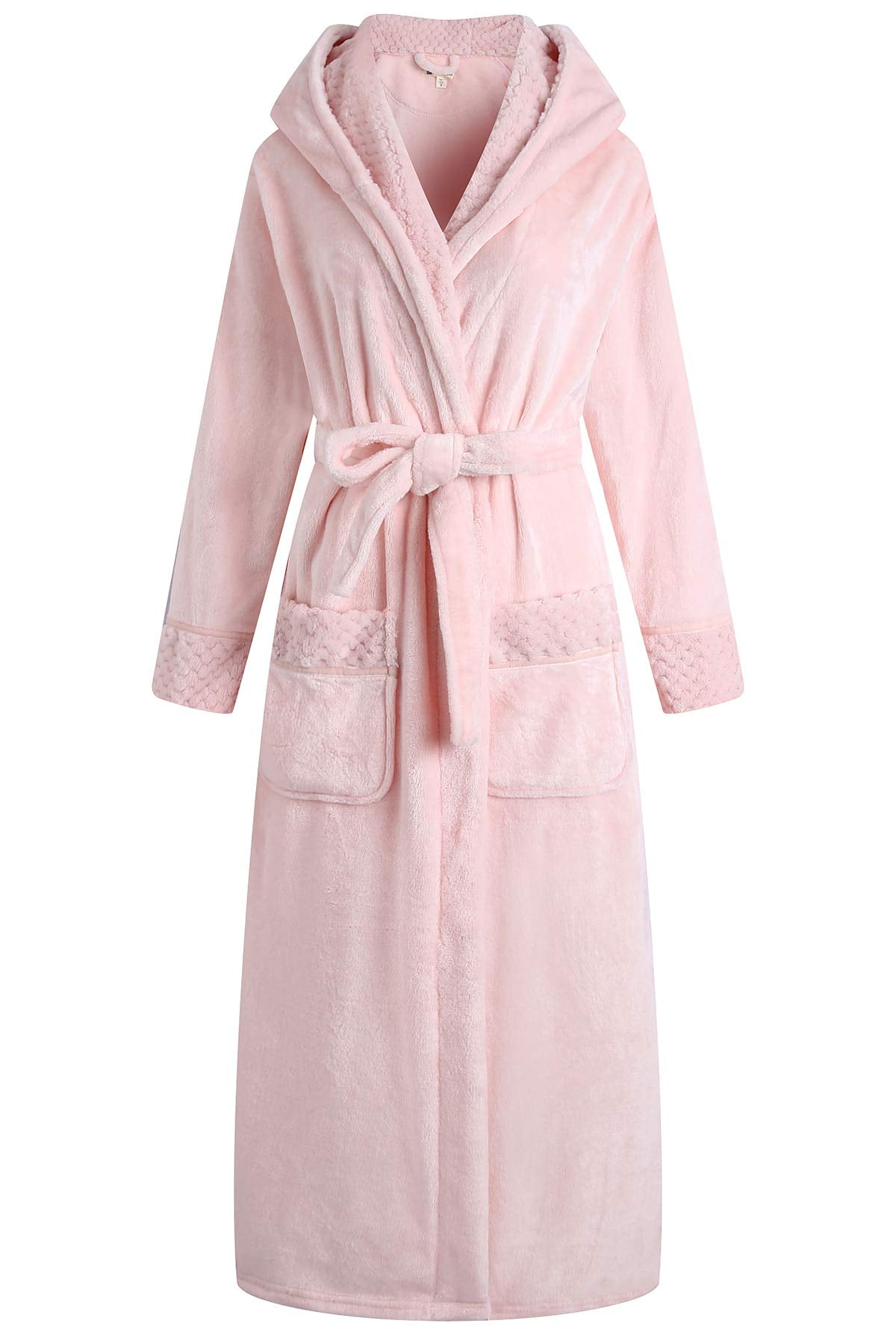 Richie House Long Hooded Robe For Womens Soft Premium Flannel Fleece Bathrobe RHW2823-H-L