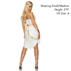 4 Pc Grecian Goddess, Includes Dress With Braided Halter Harness, Emblem Belt, Leaf Headband, And Arm Cuffs.