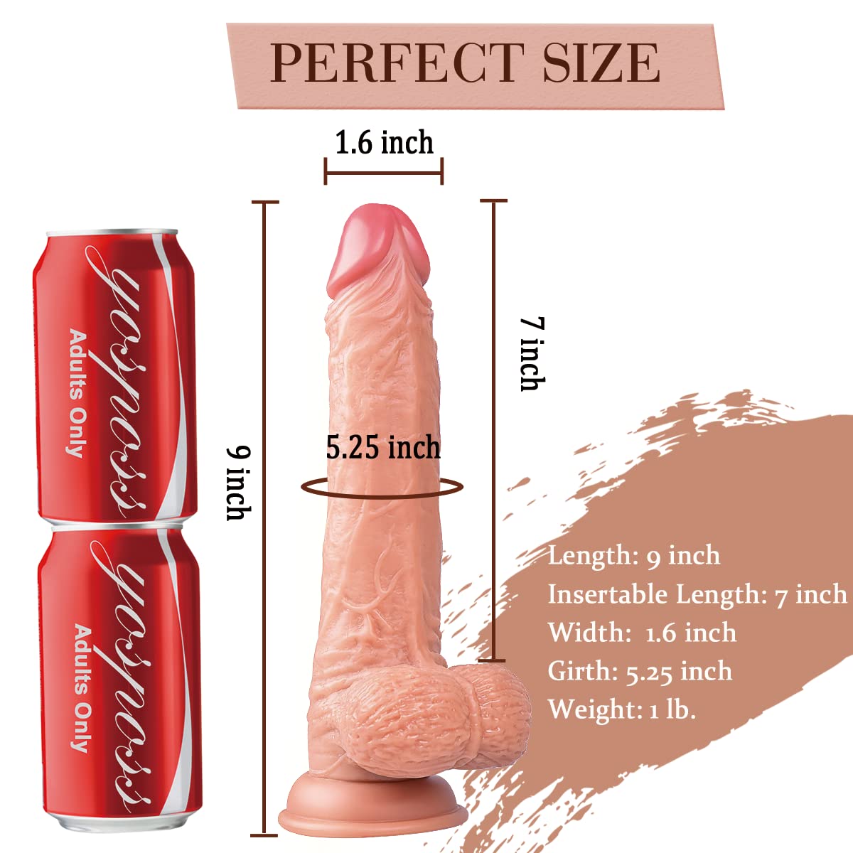 9 Inch Realistic Dildo, Body-Safe Material Lifelike Huge Penis With Strong Suction Cup For Hands-Free Play, Flexible Cock With Curved Shaft And Balls For Vaginal G-Spot And Anal Play