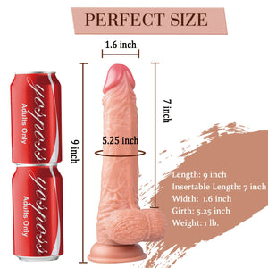 9 Inch Realistic Dildo, Body-Safe Material Lifelike Huge Penis With Strong Suction Cup For Hands-Free Play, Flexible Cock With Curved Shaft And Balls For Vaginal G-Spot And Anal Play