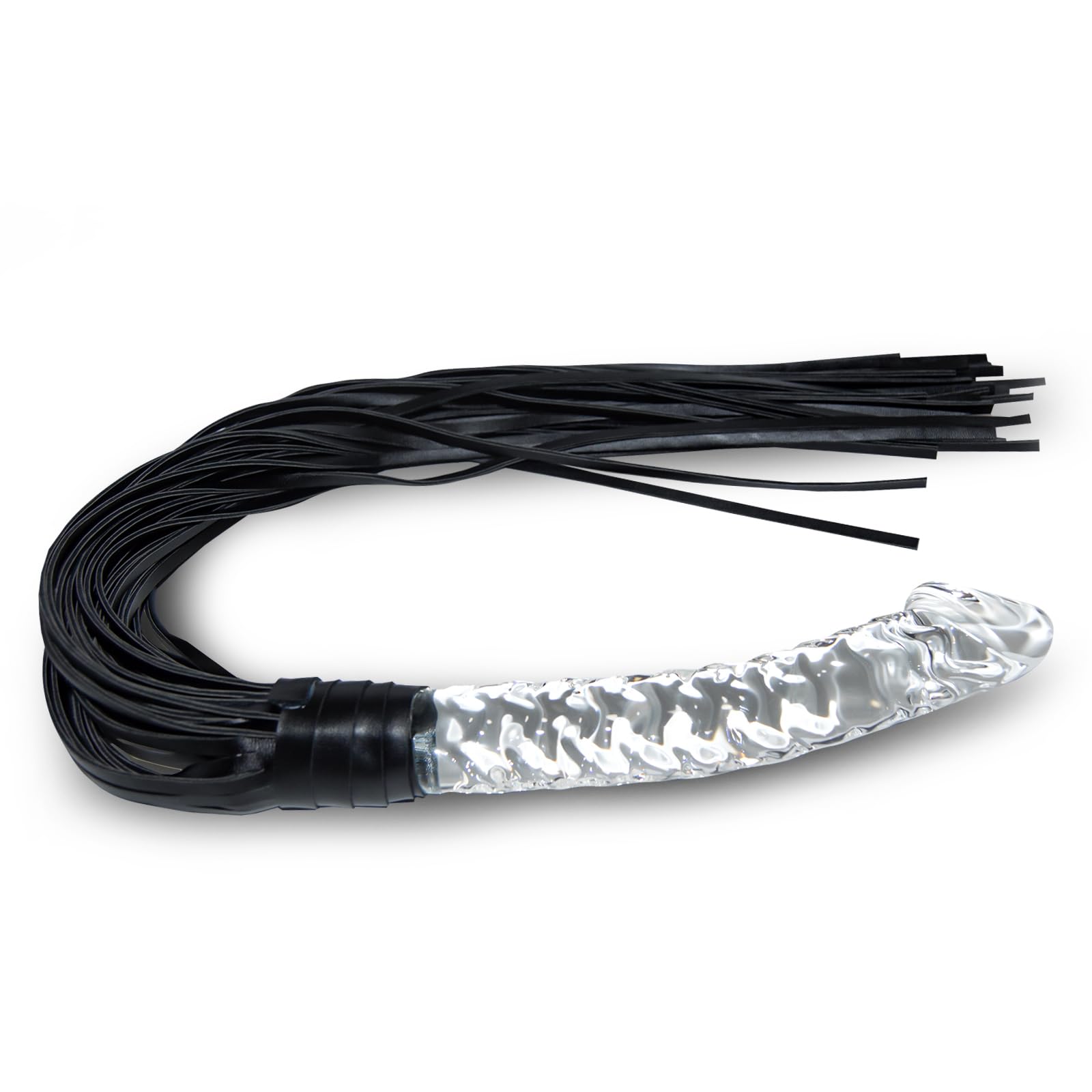 Realistic Glass Dildo with Sex Whip Sex Toys SM Leather Crystal Dildo Sex Flogger Transparent Crystal Penis Bondaged Whip for Me