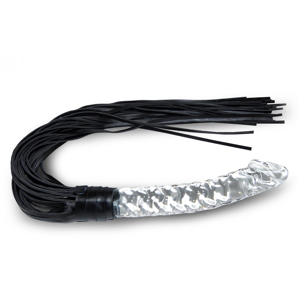 Realistic Glass Dildo with Sex Whip Sex Toys SM Leather Crystal Dildo Sex Flogger Transparent Crystal Penis Bondaged Whip for Me