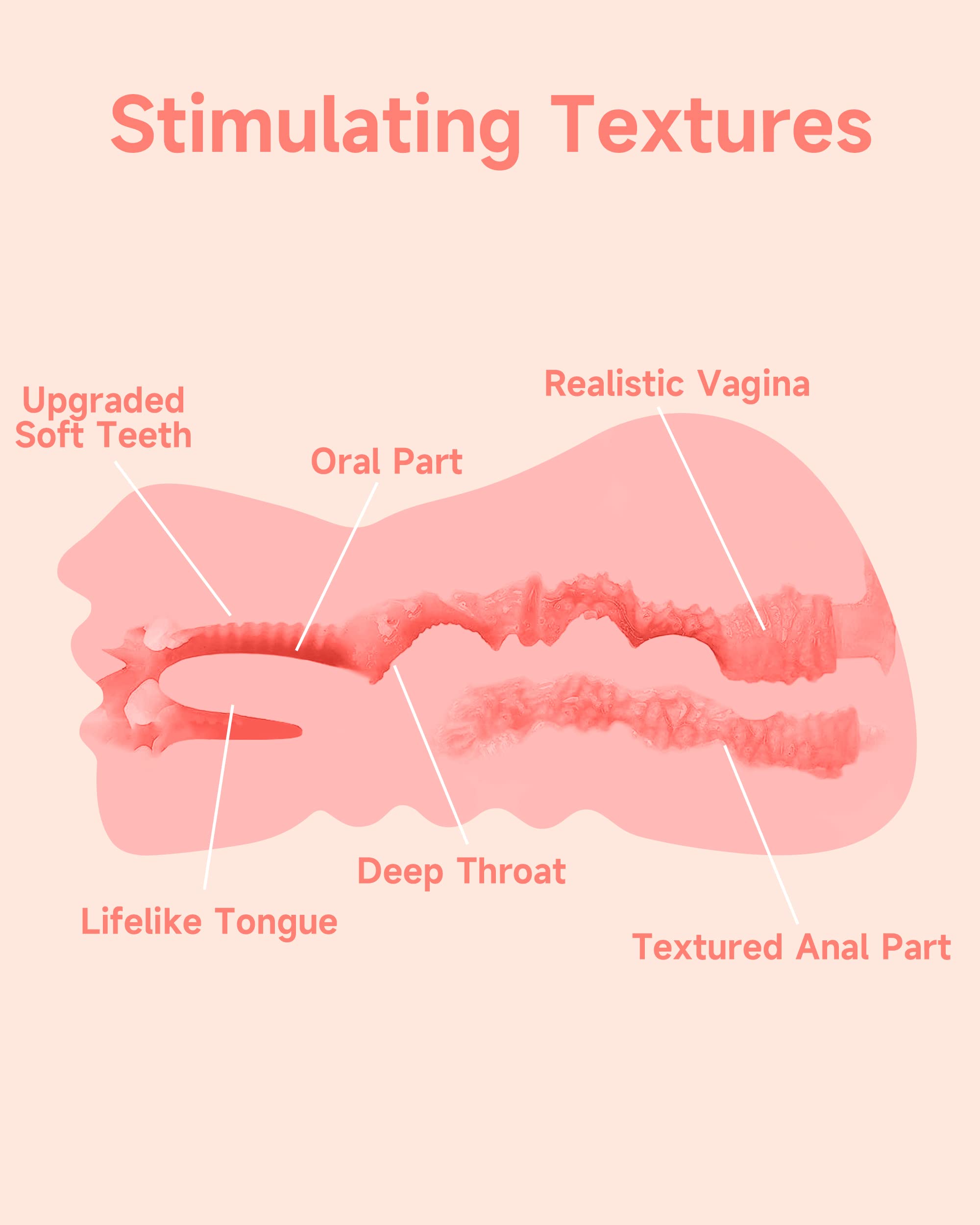 3 in 1 Pocket Pussy Male Masturbator, Sex Doll with 3D Textured Vagina & Tight Anus & Drying Stick, Adult Sex Toy Male Blowjob S