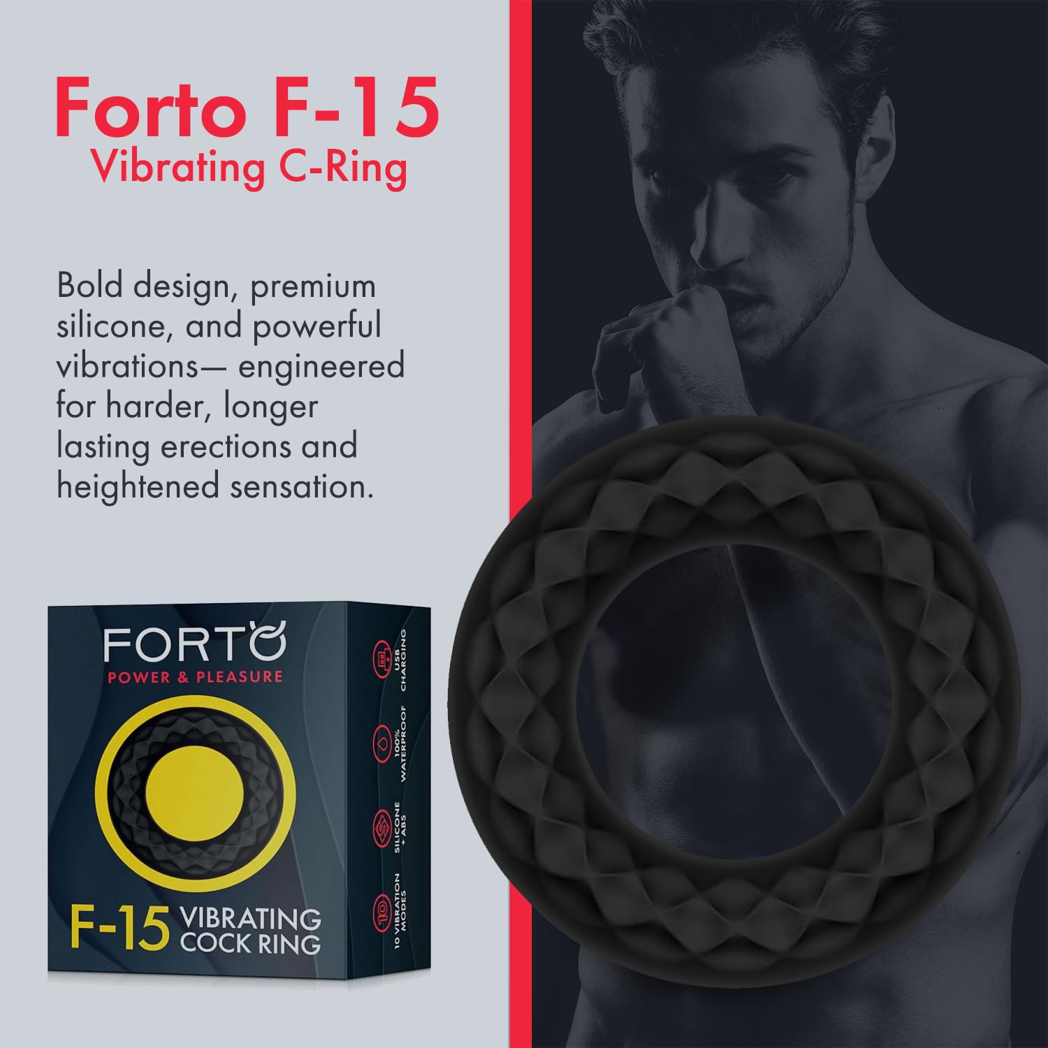 Forto F-15: Silic Vibrating Cockring Bk