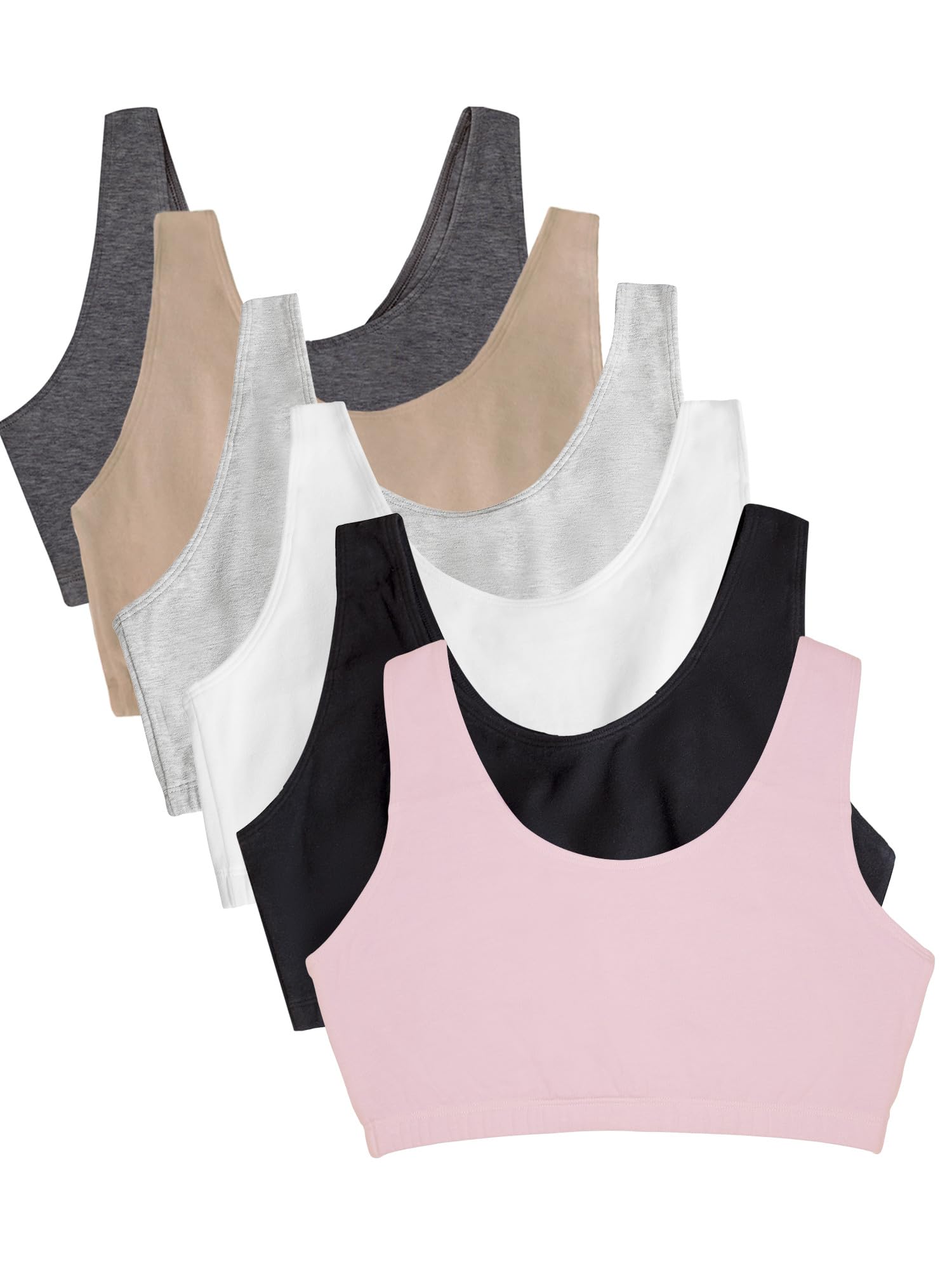 Fruit of The Loom Womens Built Up Tank Style Value Pack Sports Bra, Sand/White/Heather Grey/Black/Blushing Rose/Charcoal, 36 US