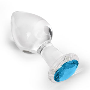 Crystal Glass Anal Plug with Luxury Jewelry Butt Plug Fetish Anus Stimulation Unisex Adult Anal Sex Toy (Light Blue, L)