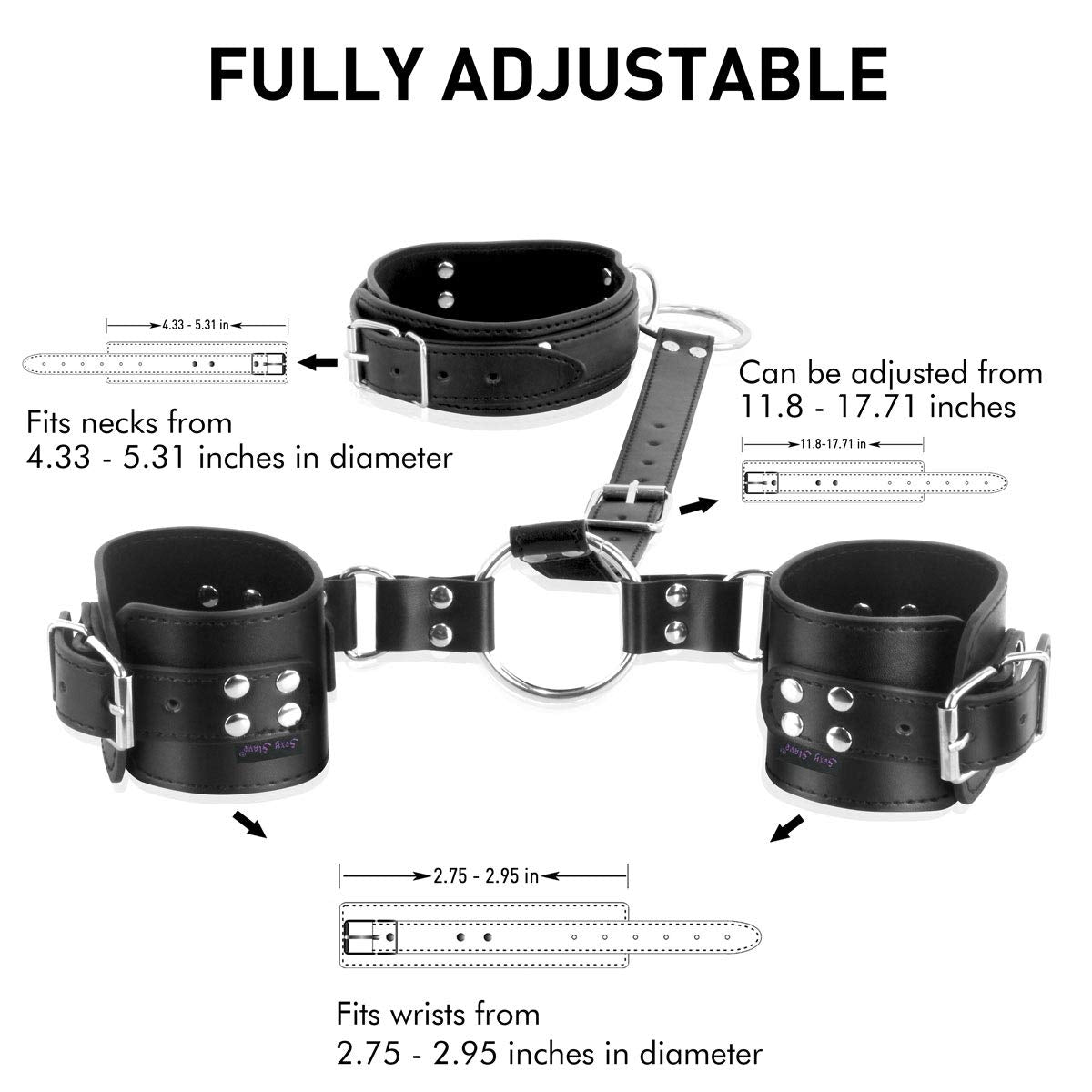Neck To Wrist Restraints Kit, Sexy Slave Frisky Beginner Behind Back Handcuffs Collar, Adjustable Bondage Set, Couple Sm Sex Game Tool(Black)