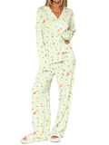 Dressmine Womens Y2K Pajama Sets Long Sleeve Fruit Matching Pj Set Winter V Neck Button Down Cute Pj Set Green L