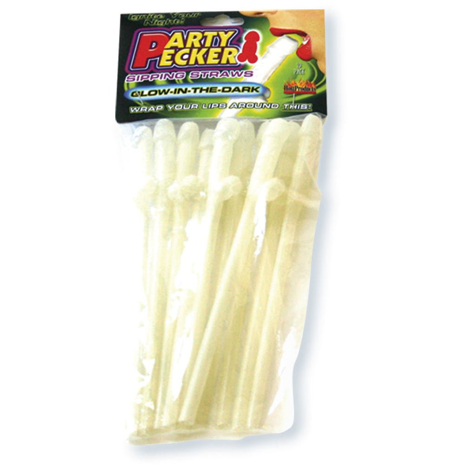 Hott Products Party Pecker Straws, Glow in the Dark, 10 Pieces/Bag, 4-Pack
