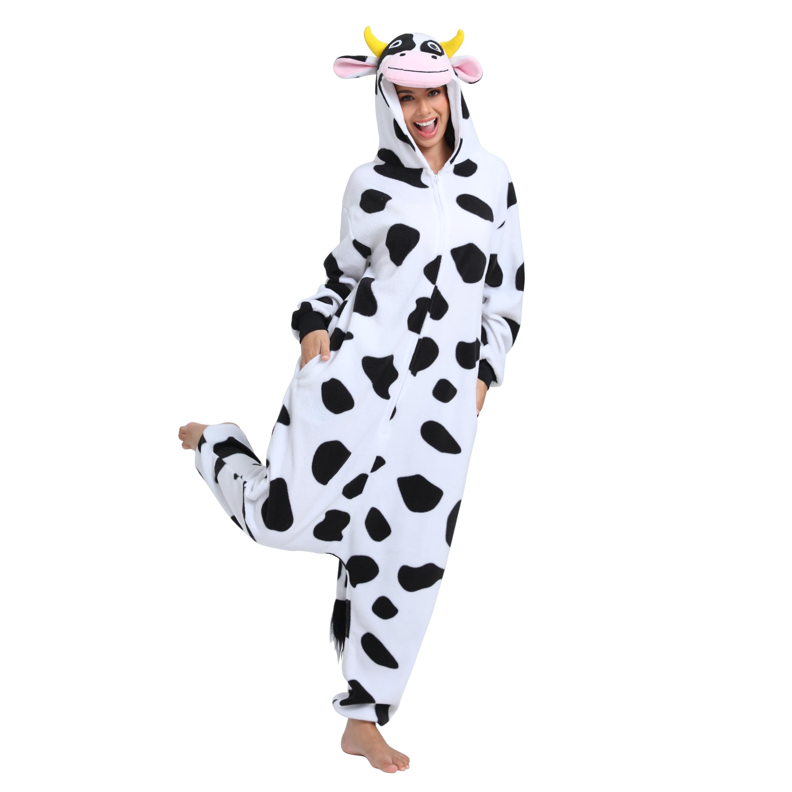 NAITOKE Adult Animal Onesie Halloween Costume Cosplay One-Piece Pajamas Women Man Teens Black White