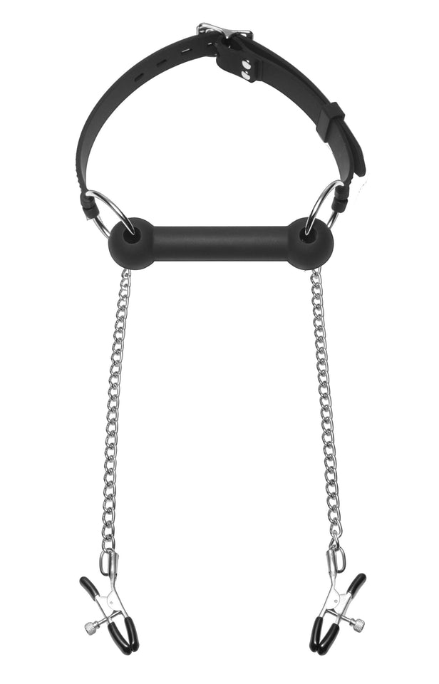 Master Series Seize O-Ring Gag With Nipple Clamps