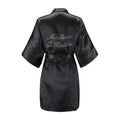 EPLAZA Womens One Size Silver Rhinestones Bride Bridesmaid Short Satin Robes Wedding Party Getting Ready (Black, Mother The Bri