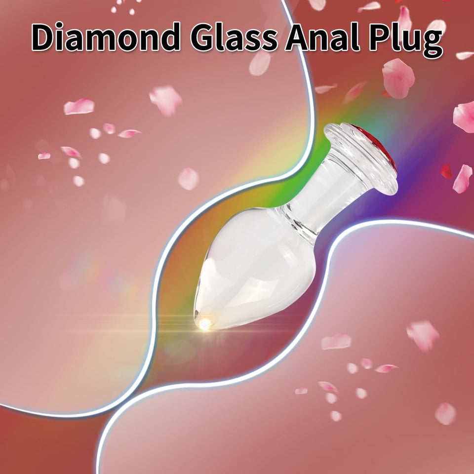 Crystal Glass Anal Plug with Luxury Jewelry Butt Plug Fetish Anus Stimulation Unisex Adult Anal Sex Toy (Red, S)