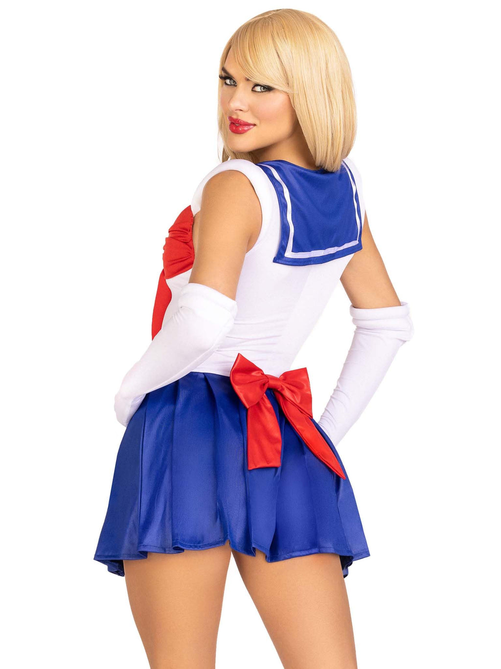 3 Pc Sexy Sailor, Includes Snap Crotch Bodysuit With Pleated Skirt, Pin On Back Bow, And Gloves.