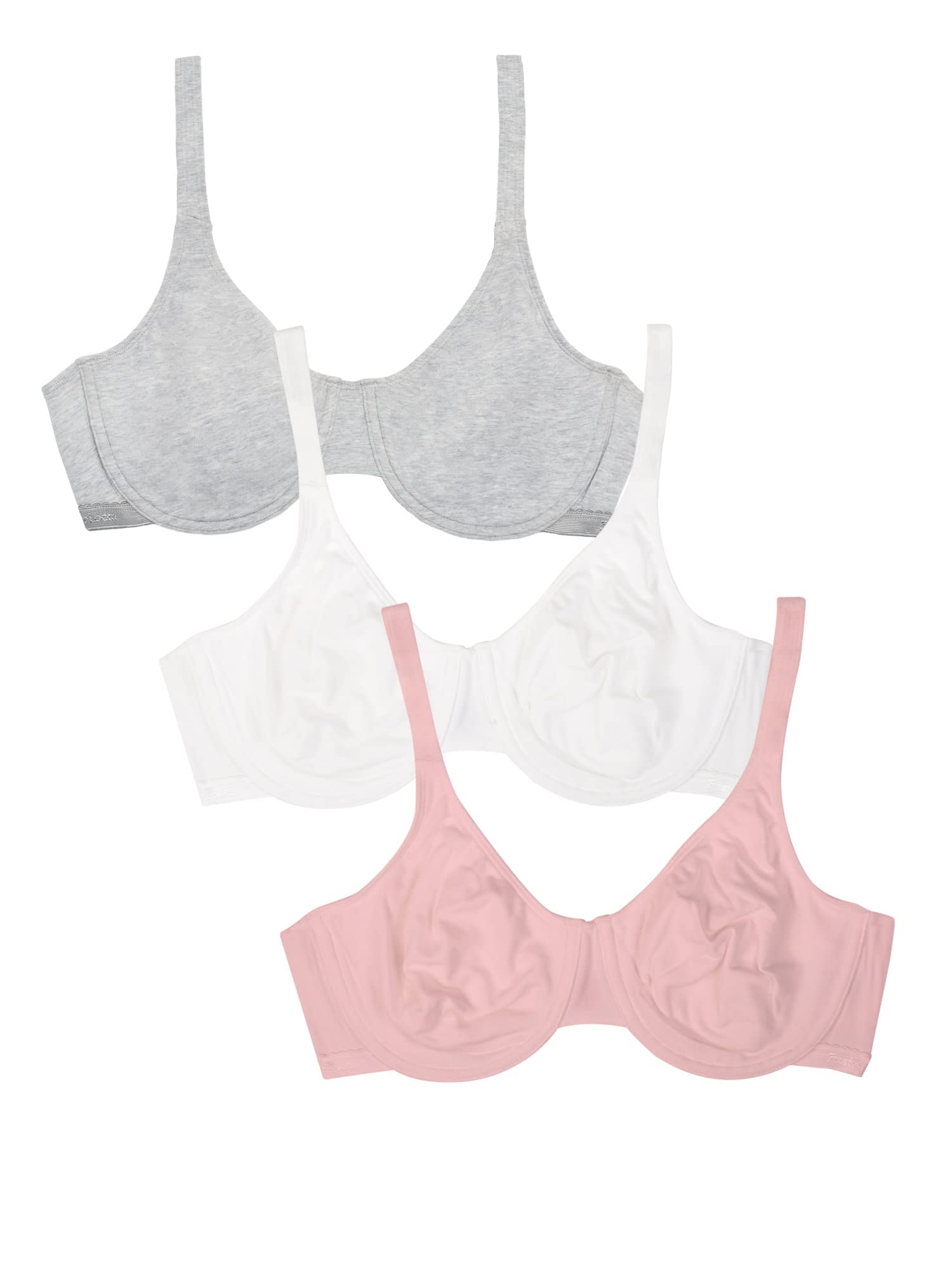 Fruit of the Loom Womens Unlined Underwire Bra-Cotton & Spandex Blend for Natural Shape and Flexibility, Bittersweet Pink/WHT/G