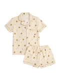 Verdusa Pajamas For Women Set 2 Piece Summer Pajama Sets Cute Pjs Lounge Matching Button Shirt with Shorts Yellow Apricot Large