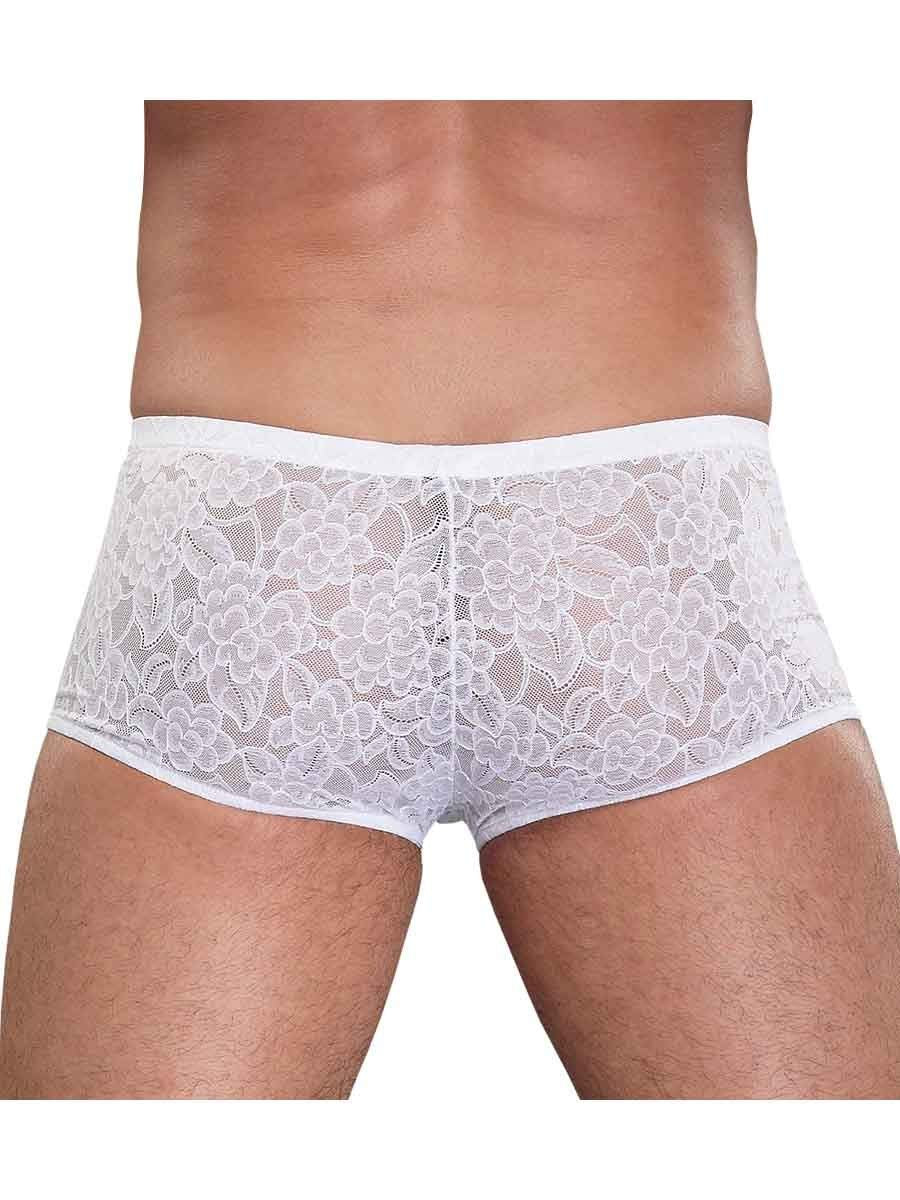 Male Power Stretch Lace Short White  Medium