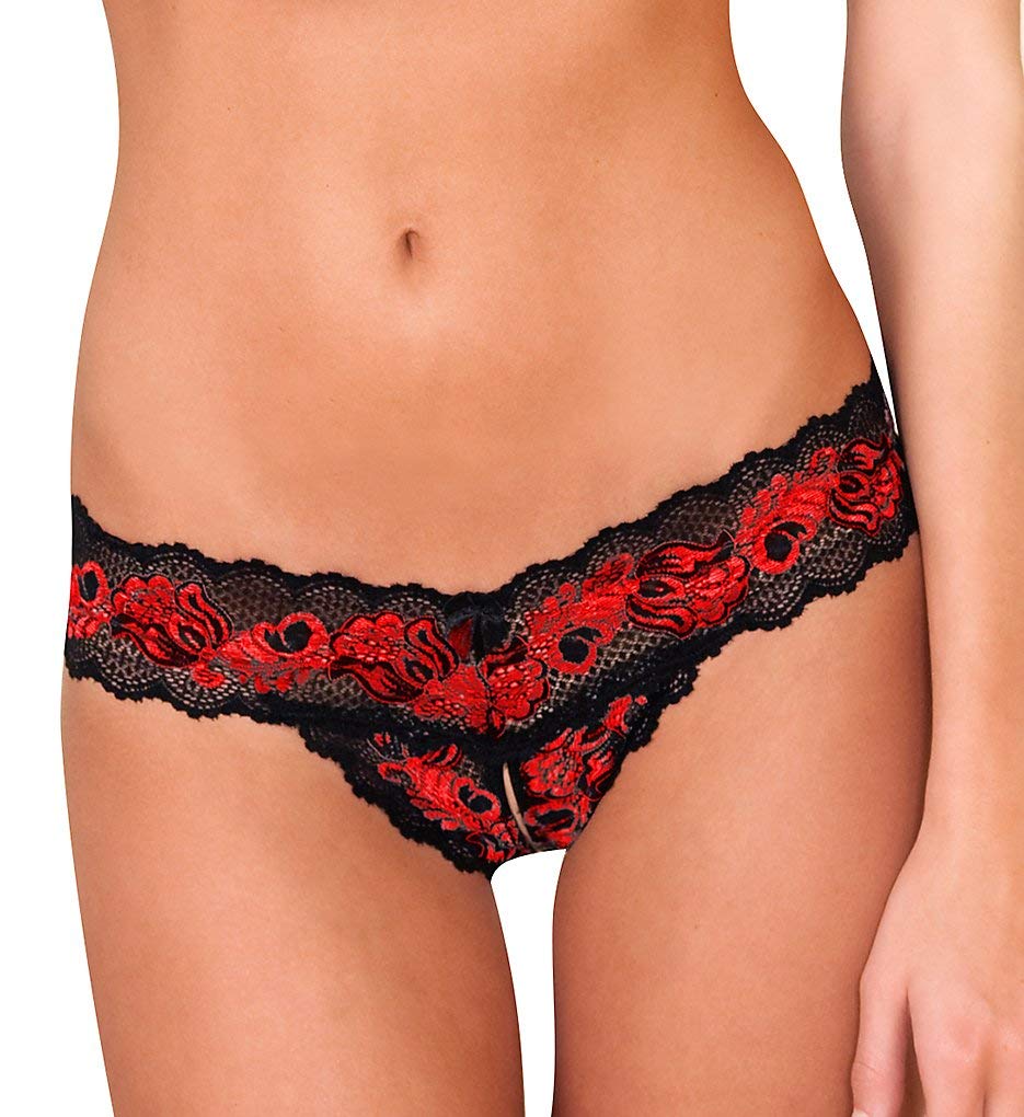 Rene Rofe Plus Size Crotchless Thong, 3X/4X, Red