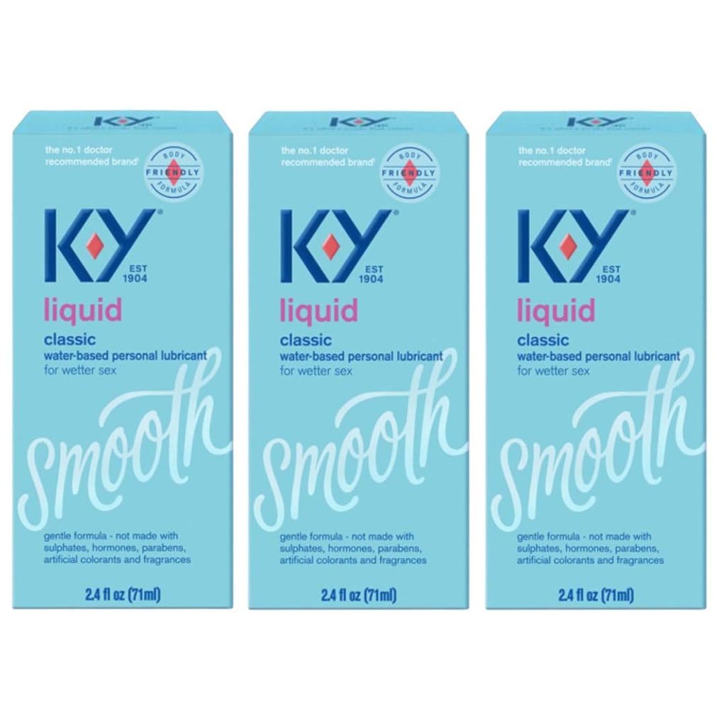 K-Y Liquid Classic Water-Based Body Friendly Formula 2.4 Fl Oz Personal Lubricant for Wetter Sex for Men, Women and Couples & Sa