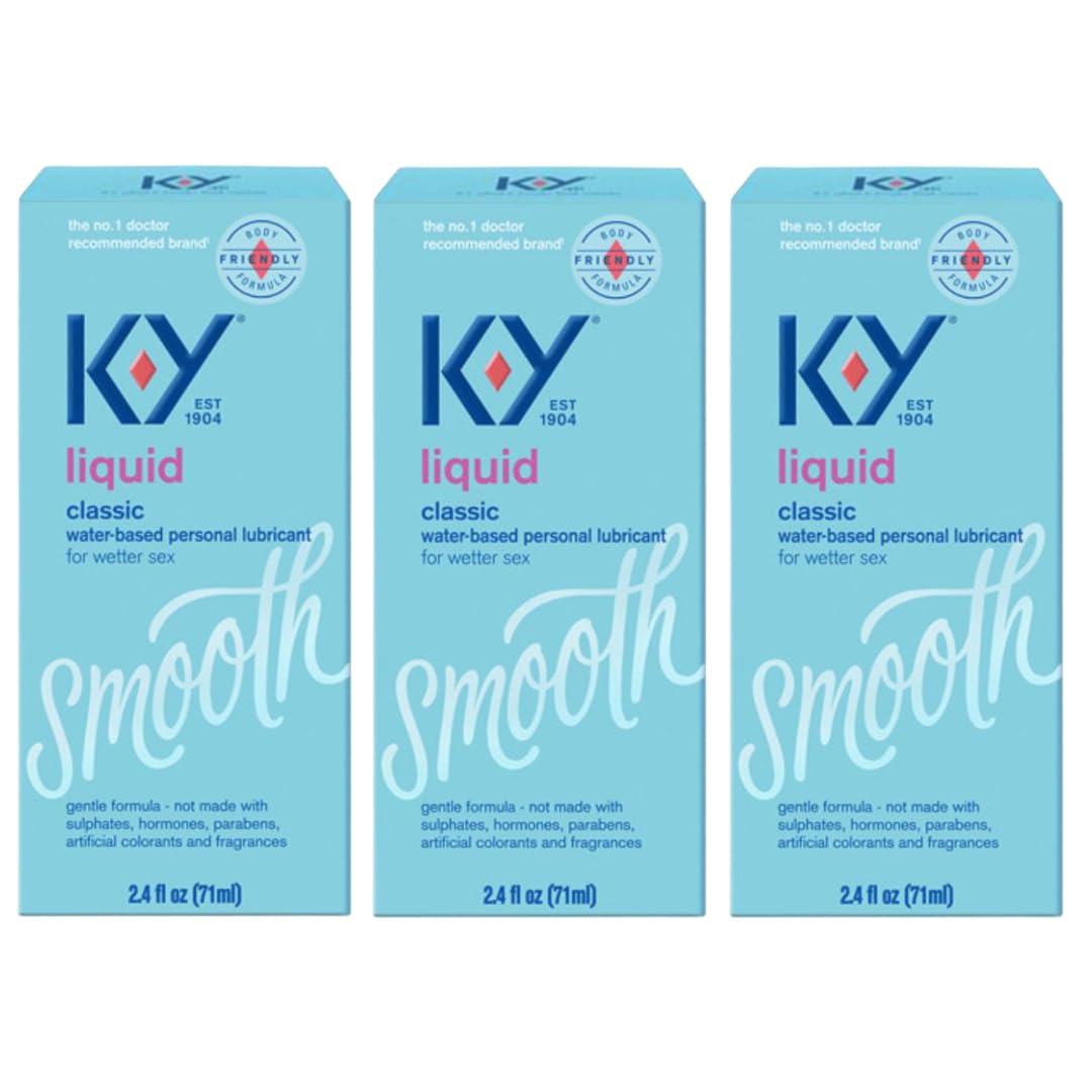 K-Y Liquid Classic Water-Based Body Friendly Formula 2.4 Fl Oz Personal Lubricant for Wetter Sex for Men, Women and Couples & Sa