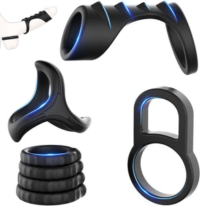 Silicone Penis Rings Set, KUSHOR 7 PCS Ultra Soft Stretchy Men 's Cock Ring for Harder Longer Stronger Erection - Better Sex - P