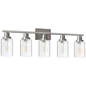Ascher 5 Light Bathroom Vanity Light, Modern Over Mirror Light Fixtures With Clear Glass Shade, E26 Base Brushed Nickel Wall Sco