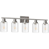 Ascher 5 Light Bathroom Vanity Light, Modern Over Mirror Light Fixtures With Clear Glass Shade, E26 Base Brushed Nickel Wall Sco