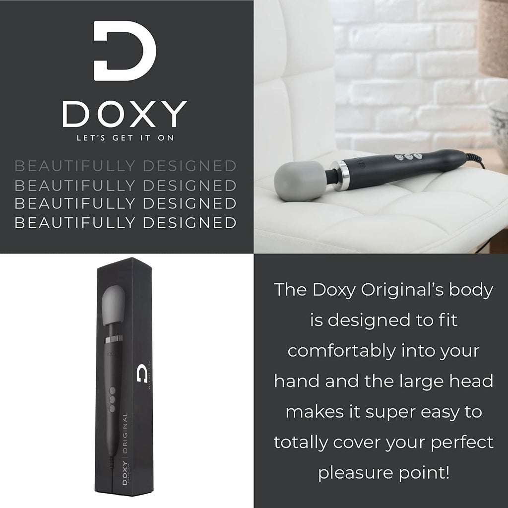 Doxy Original Ultra Powerful Personal Massager For Women - Black Plug In Vibrating Wand Sex Toys For Her - Wand Massager Female