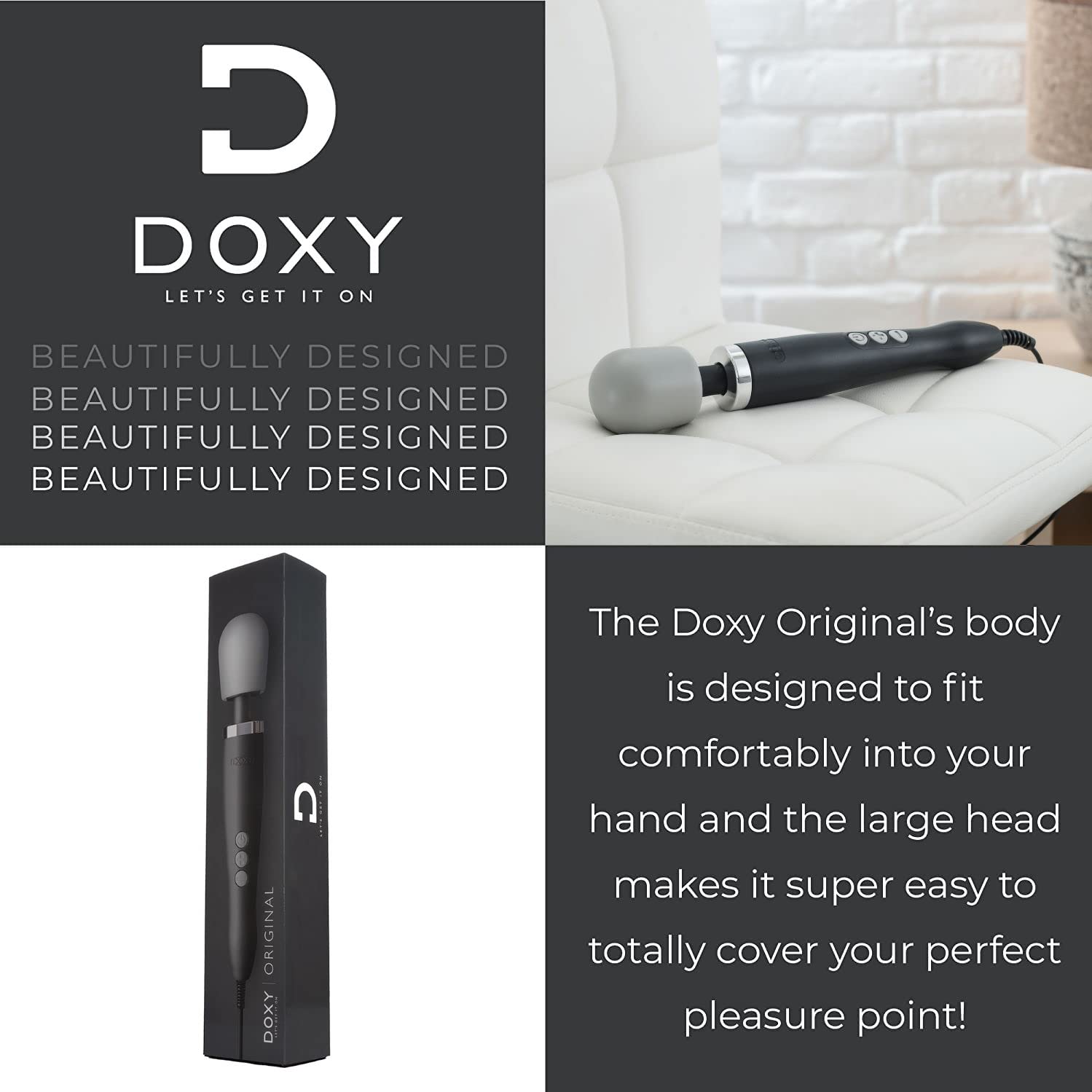 Doxy Original Ultra Powerful Personal Massager For Women - Black Plug In Vibrating Wand Sex Toys For Her - Wand Massager Female