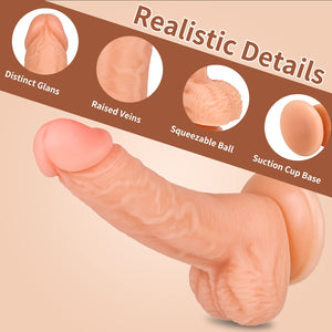 Realistic Dildos, XINBALE 7.3 Inch Dildo with Suction Cup for Hands-Free, Flexible Cock with Curved Shaft and Balls for Vaginal
