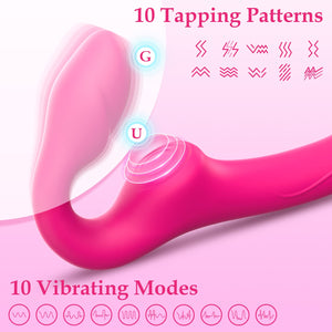 Strapless Strap-On Double-Ended Dildo with 10 Modes & Remote Control, Anti-Slip Silicone Realistic G-Spot Anal Dildo Vibrator Vi