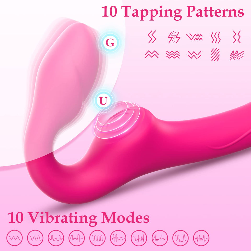 Strapless Strap-On Double-Ended Dildo with 10 Modes & Remote Control, Anti-Slip Silicone Realistic G-Spot Anal Dildo Vibrator Vi