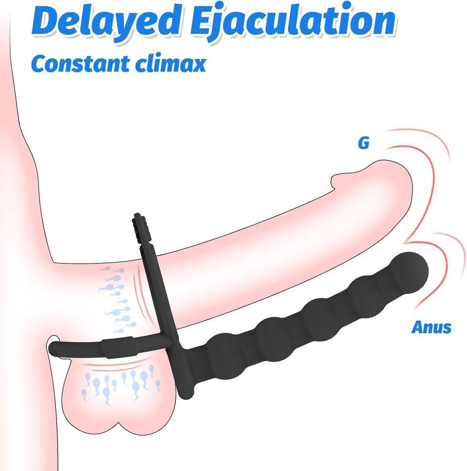 Silicone Anal Beads with Penis Ring,Silicone Anal Plug Strap On Anal Dildo,Anal Training Toys Anal Hook for Anal Play,Double Pen