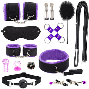 Sex BDSM Bondage Kit for Couples Sex Bed Straps Restraints Set with Fetish Comfy Ankle & Wrist Cuffs Blindfold Tickler for Adult