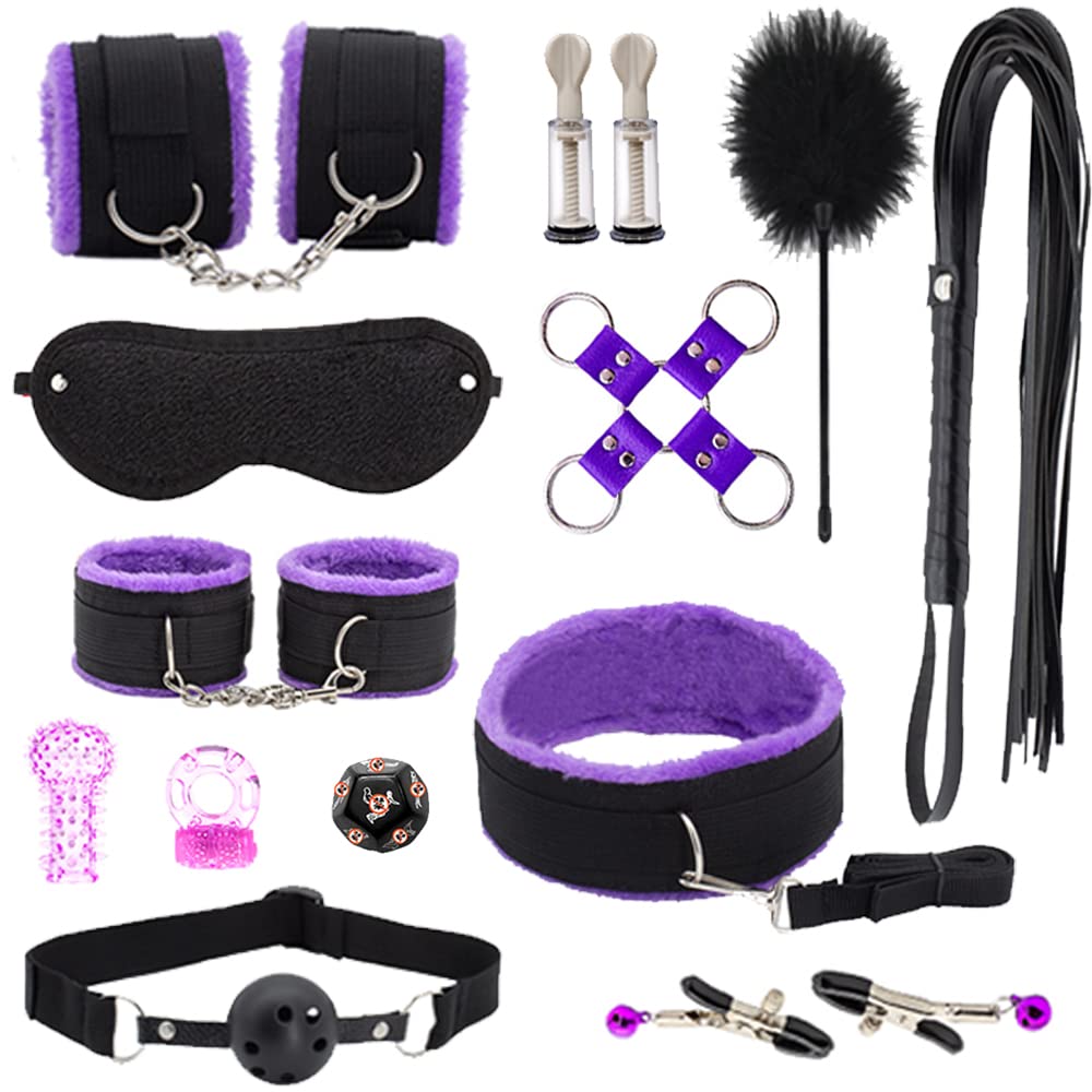 Sex BDSM Bondage Kit for Couples Sex Bed Straps Restraints Set with Fetish Comfy Ankle & Wrist Cuffs Blindfold Tickler for Adult