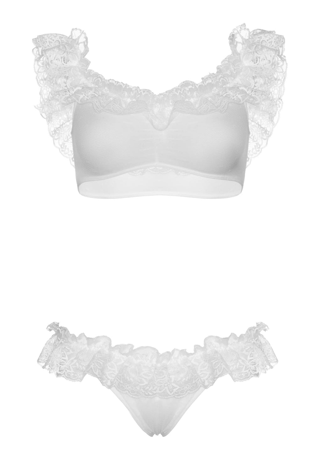 2 Pc Lace Ruffle Off The Shoul - O/S / White