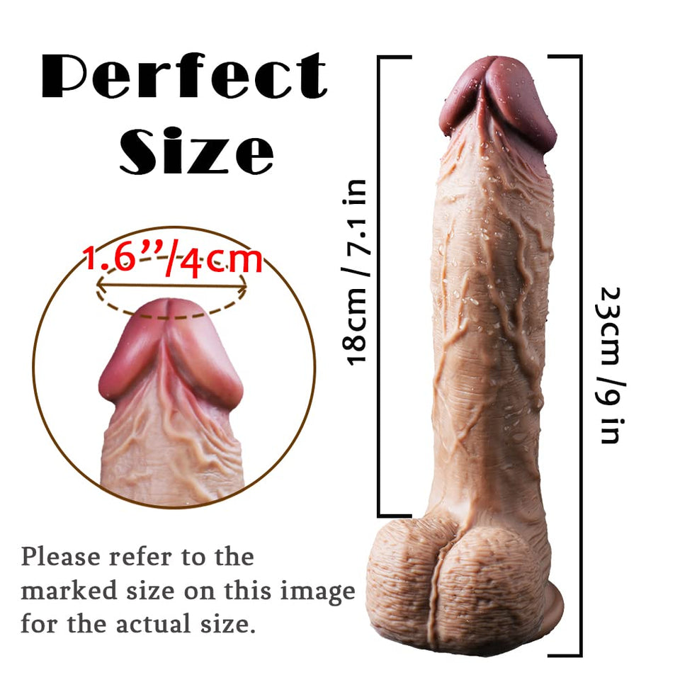 9 Inch Realistic Dildo Dual Density Liquid Silicone Cock With Strong Suction Cup,Oixgirl Lifelike Penis Sex Toy Flexible Female G Spot Masturbation Toy With Curved Shaft And Balls