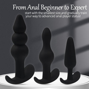 Anal Beads Plugs Kit 3 Pack, Silicone Butt Plug Training Set from Beginner to Advanced Player for Comfortable Long-Term Wear, An