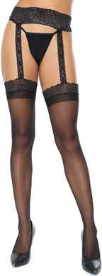 Coquette Thigh High Sheer Lace Garter Stockings-Black O/S-Boxed