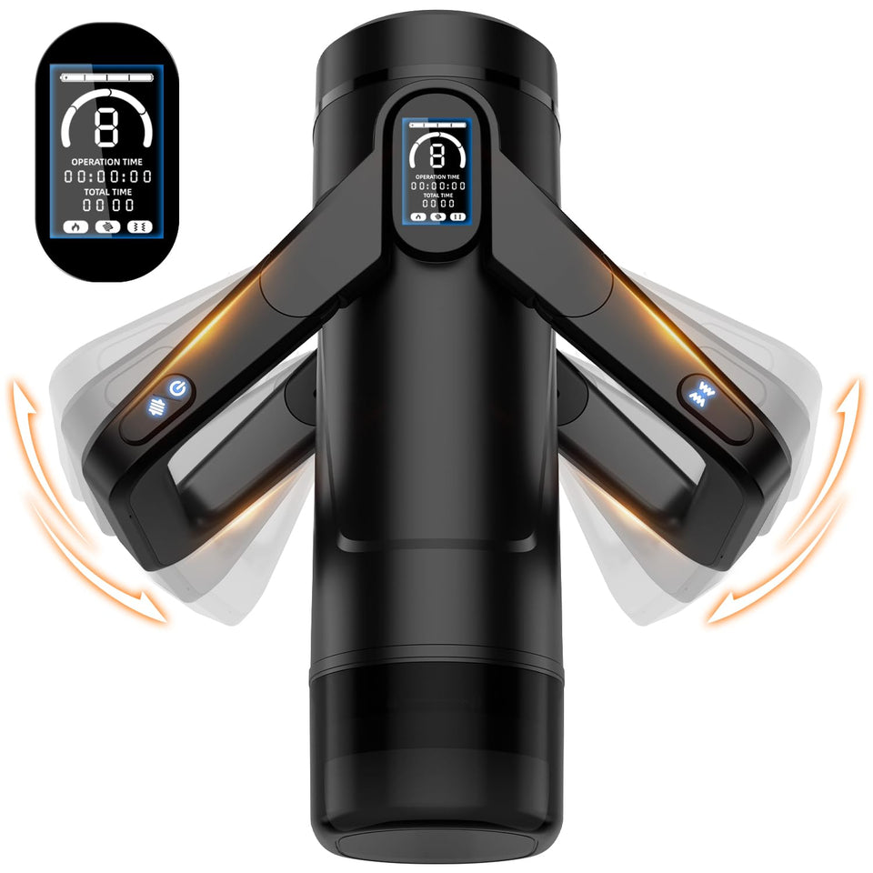 AOOXOOA Sex Toys for Men Automatic Male Masturbator Penis Pump, 9 Scrotal Vibrations, Wing Handle Design, 9 Thrusting, LCD Displ