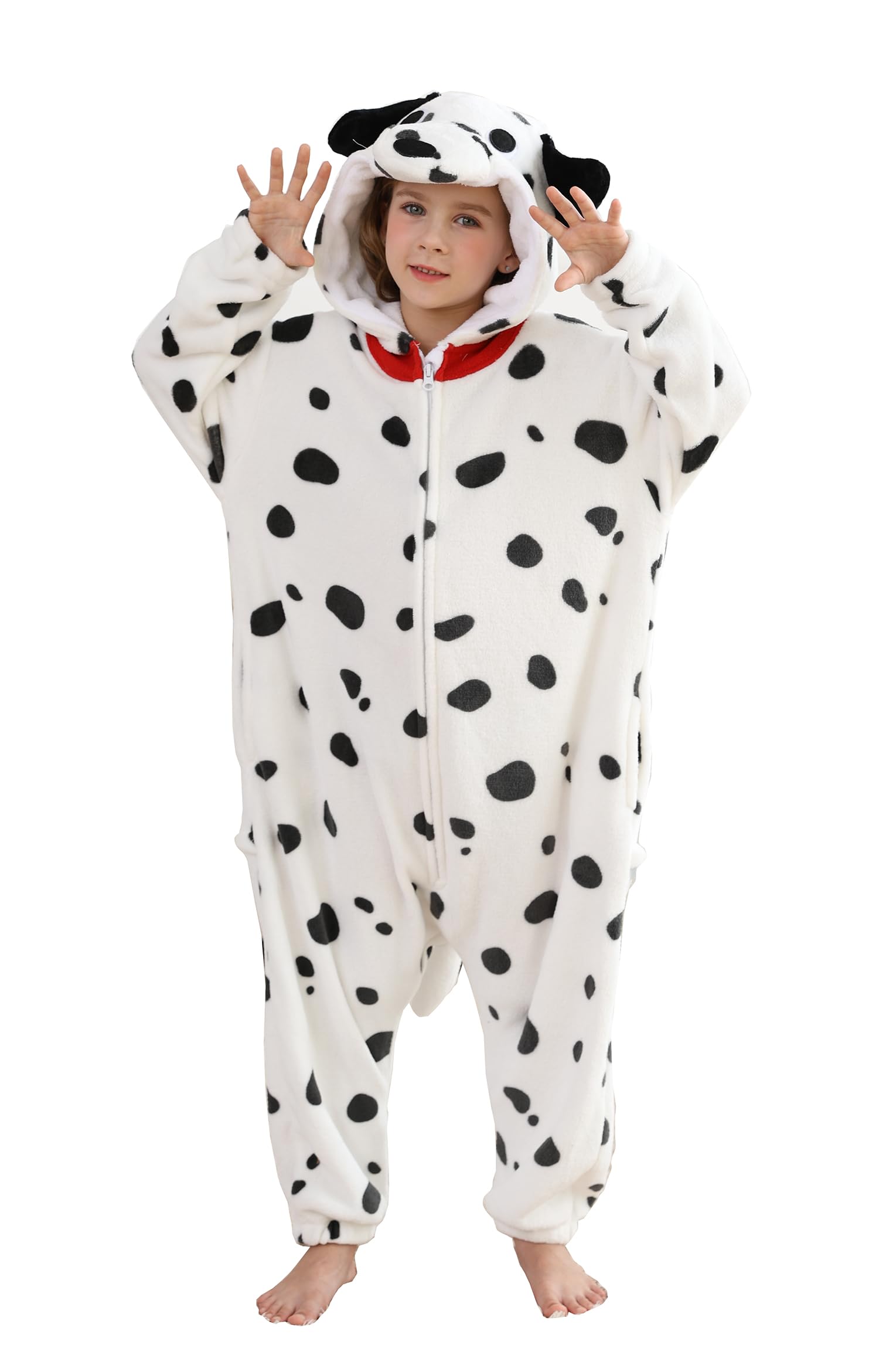 CuteOn Dalmatian Dog Onesie Kids Animal Pajamas for Boys Girls Halloween Christmas Costume Height for 150cm