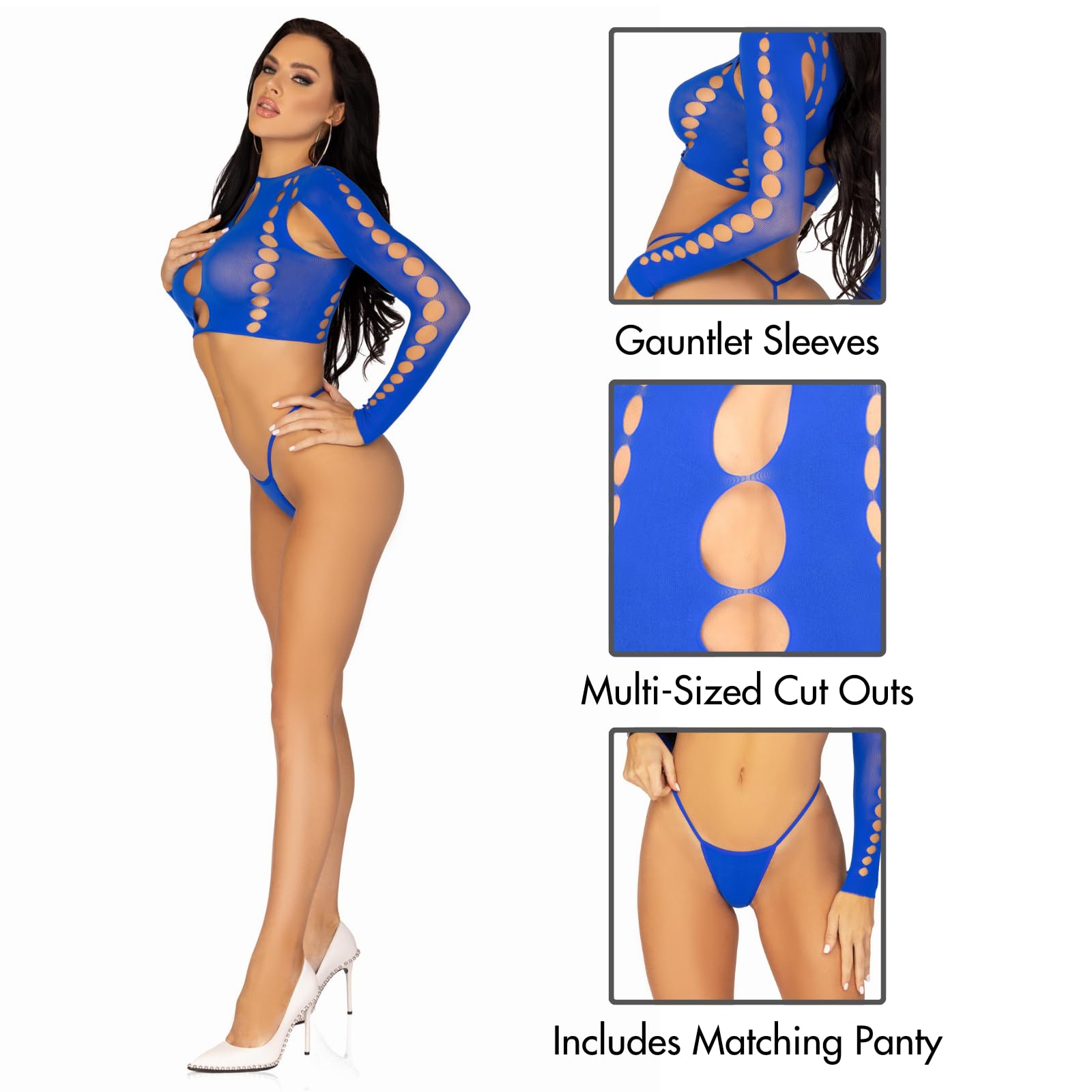 2 PC Seamless cut out long sleeve crop top and g-string panty.