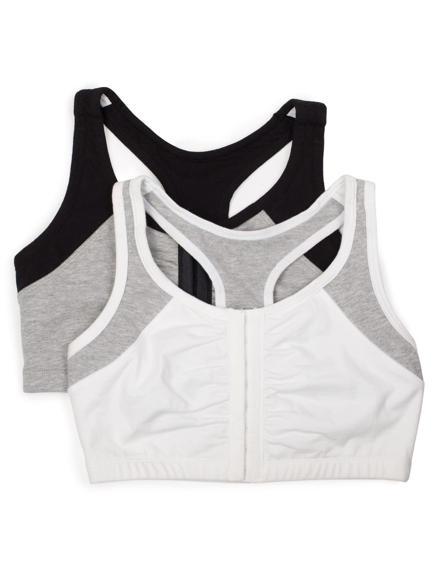 Fruit of the Loom Womens Front Close Racerback (Pack of 2), White Grey/black Grey, 36 (US Size) (US Size)