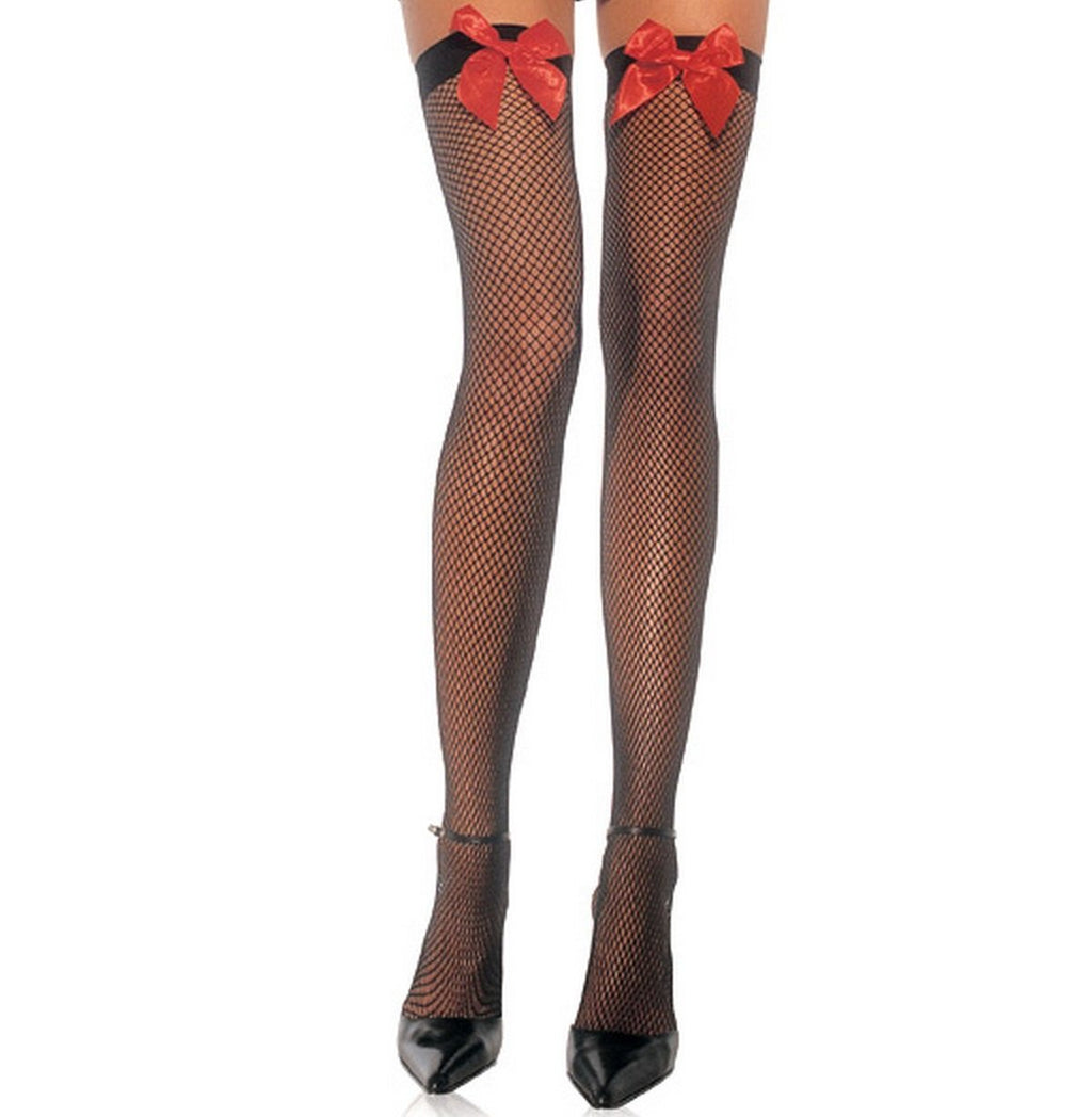 Bow Top Fishnet Thigh Highs