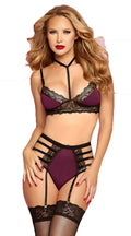 ROCK STAR EYELASH LACE & CONTRAST BRA SET WINE O/S