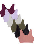 Fruit of the Loom Womens Built Up Tank Style Sports Bra Value Pack, Black/Heather Grey/Olive/Purple Velvet/Lilac/Dusk