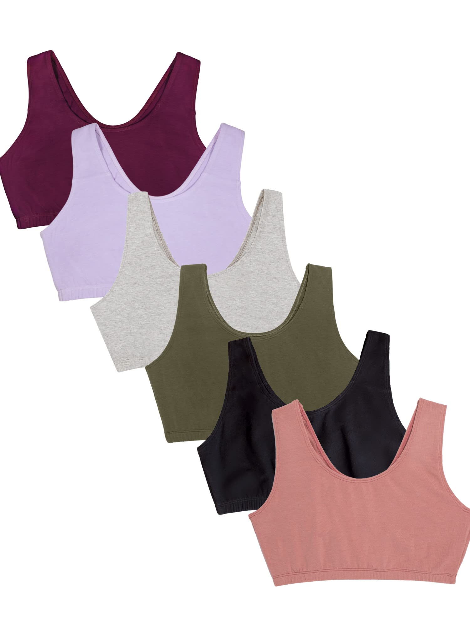 Fruit of the Loom Womens Built Up Tank Style Sports Bra Value Pack, Black/Heather Grey/Olive/Purple Velvet/Lilac/Dusk, 38