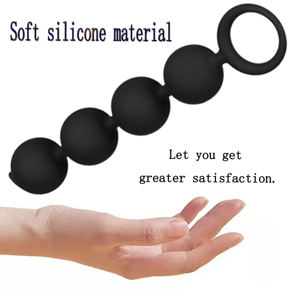 Silicone Anal Butt Beads Chain Plug,Four Ball Anal Chain Link with Safe O Pull Ring Anal Adult Sex Toy Anal Beads Chain Anal Dil