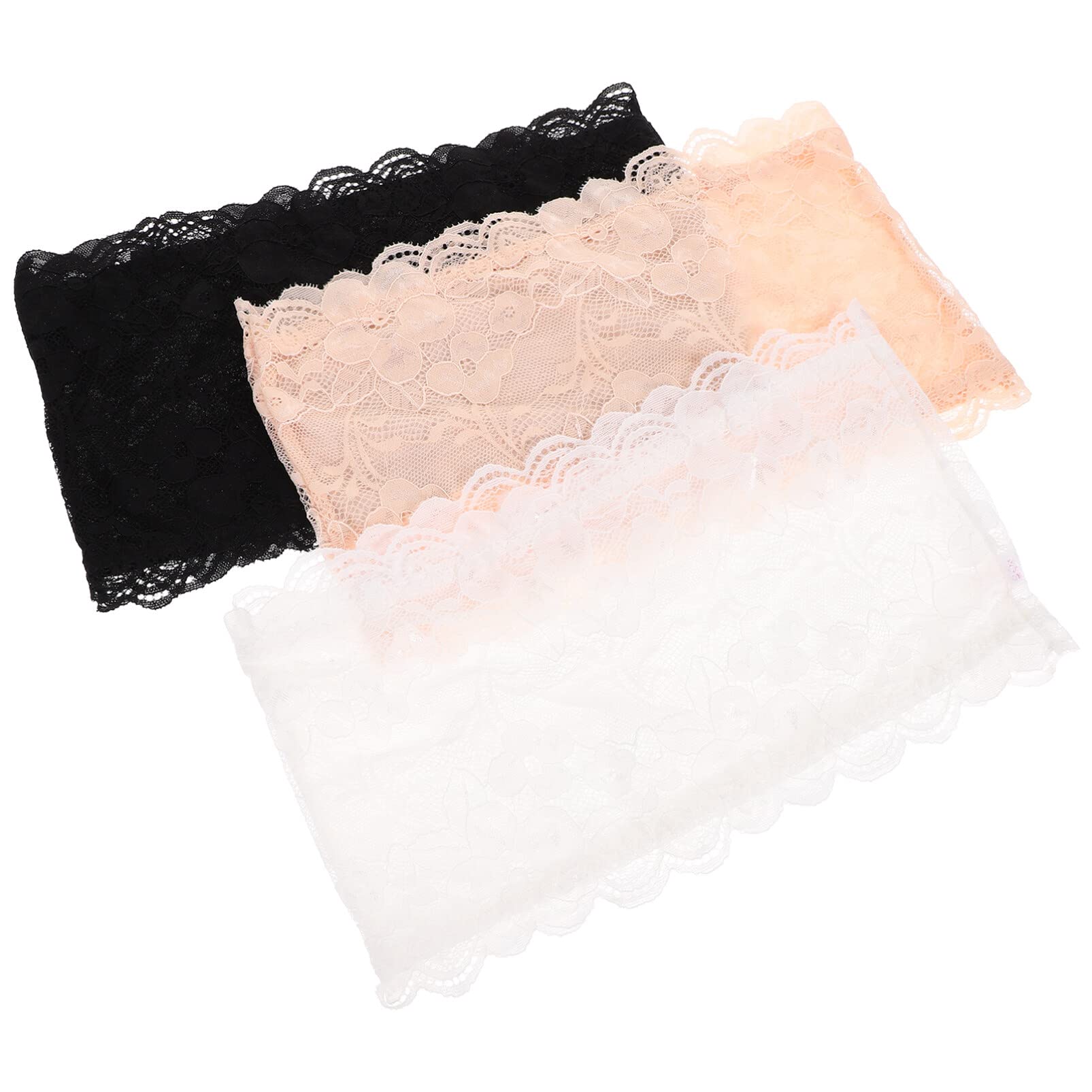 3PCS Strapless Bandeau Bra, Womens Bandeau Bra Non Padded Floral Lace Wireless Strapless Stretchy Tube Lace Chest Tube Tops for 
