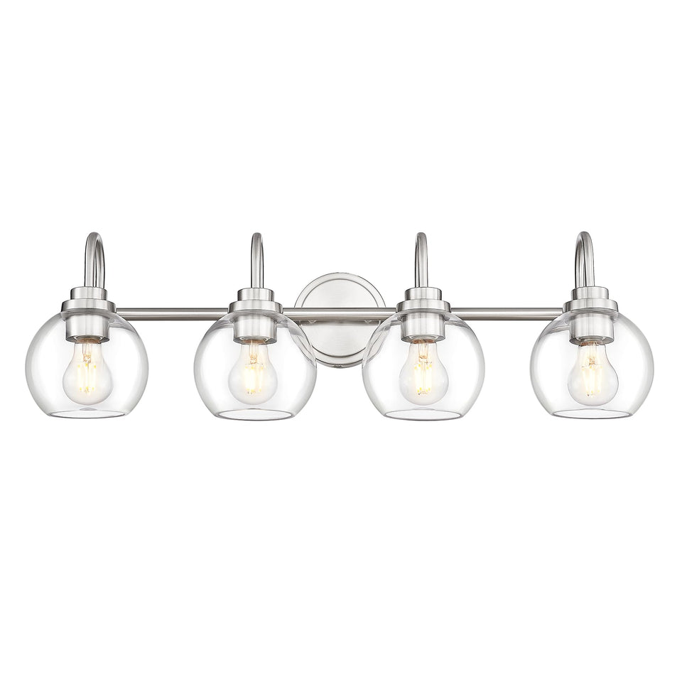 Audickic Bathroom Light Fixtures, 4-Light Brushed Nickel Vanity Lights Over Mirror With Globe Clear Glass, 30 Inch Modern Vanity